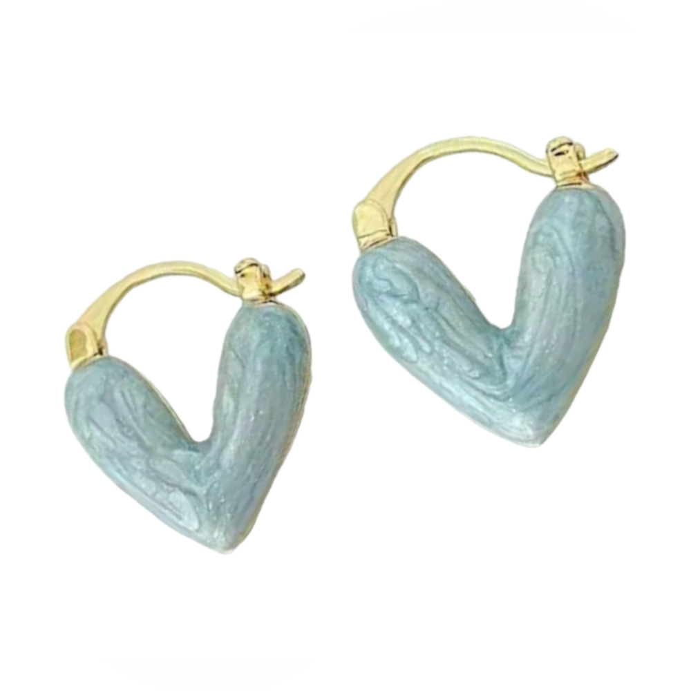 NEW Blue and Gold Trendy Heart Shaped Earrings